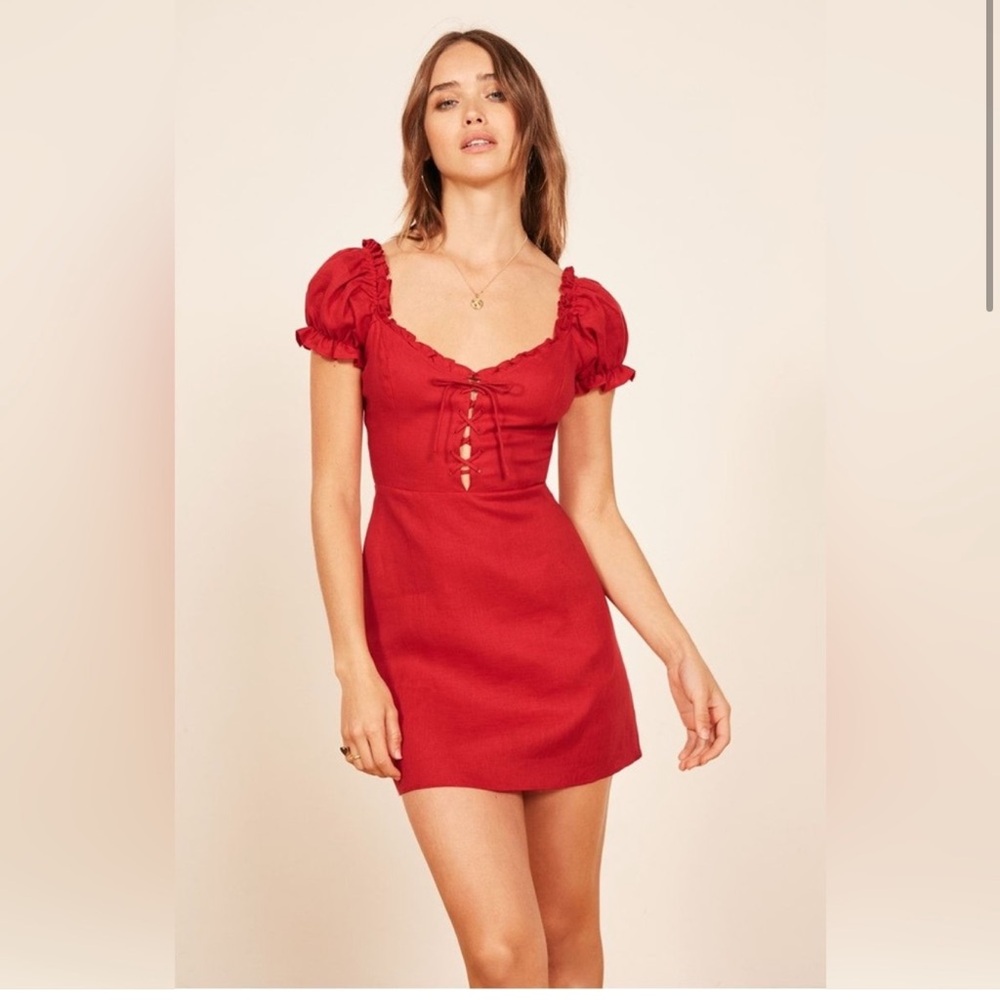 Reformation Red Linen Mini Dress